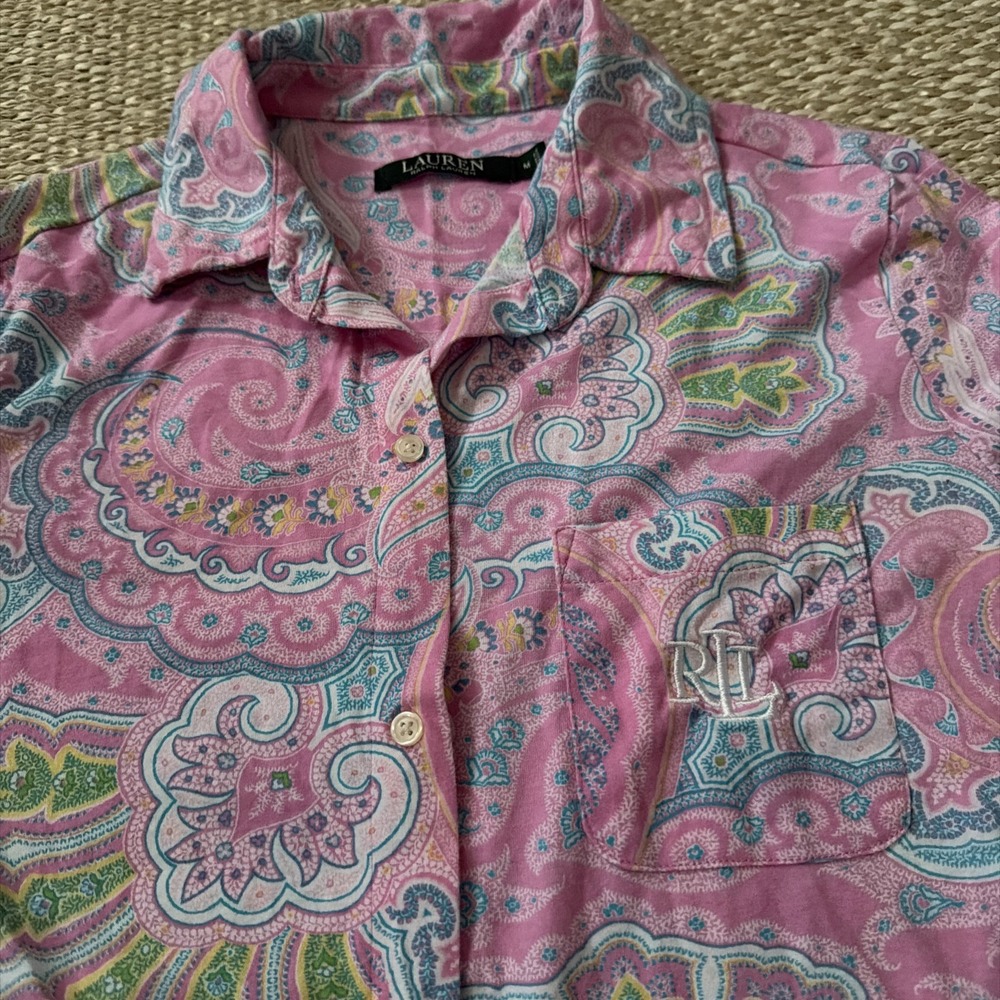 lauren ralph lauren pink paisley Night Shirt. Nightgown. Medium. Preppy - Picture 3 of 5